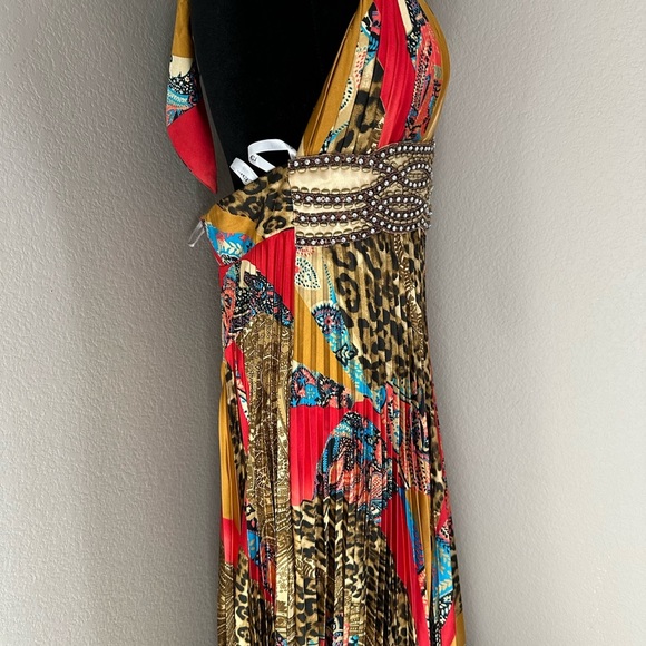 Bicici Vtg Colorful Pleated Maxi Dress With Rhinestones, XL, Romantic, Feminine - Picture 5 of 9